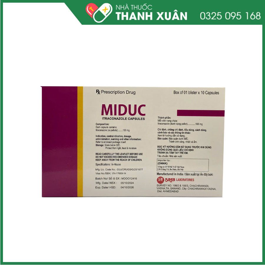 Miduc điều trị nhiễm nấm âm đạo, nấm da hoặc nấm toàn thân